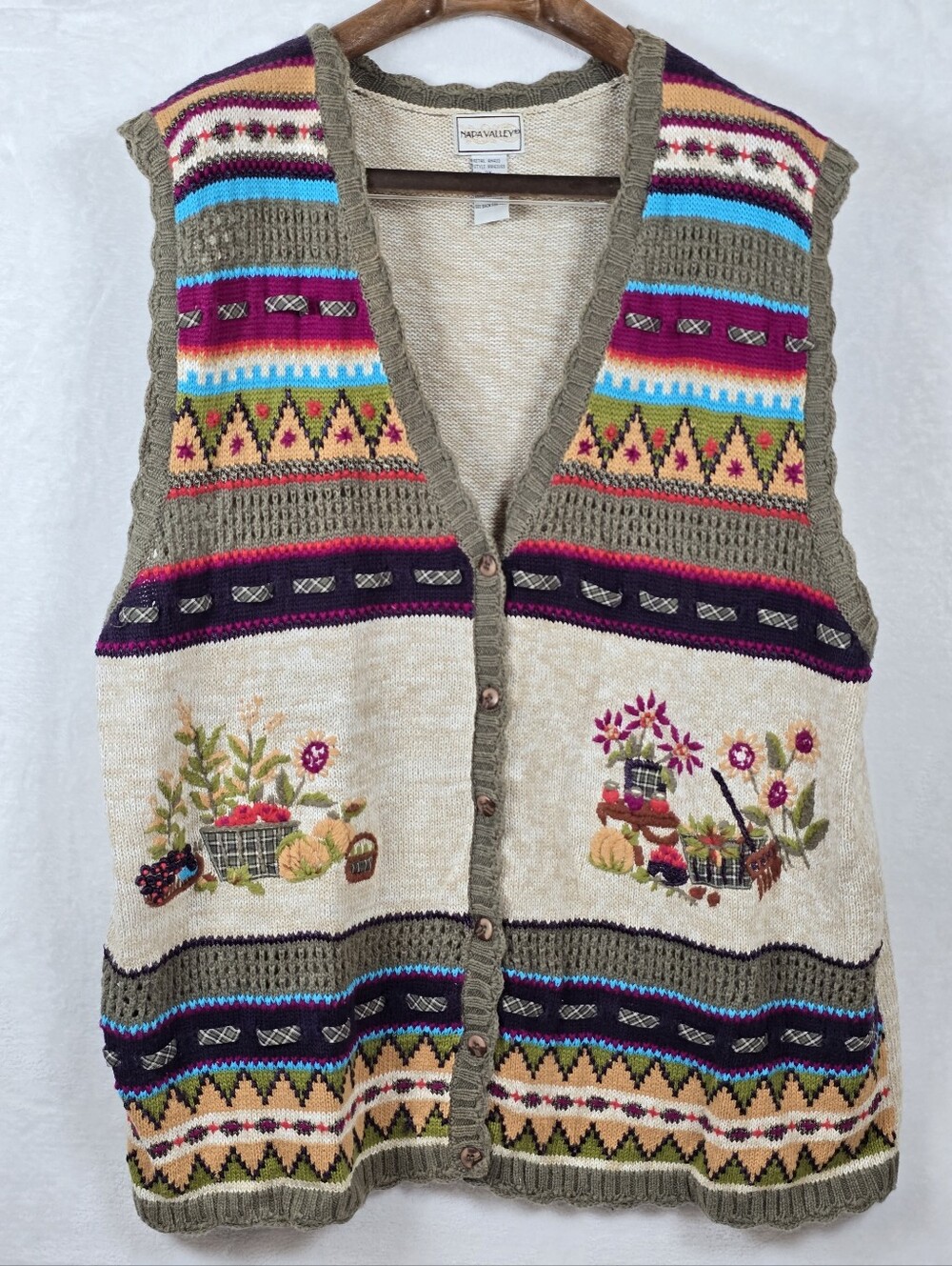 Vintage Napa Valley Floral Embroidered Sweater Vest 3X Cottagecore Grandmacore